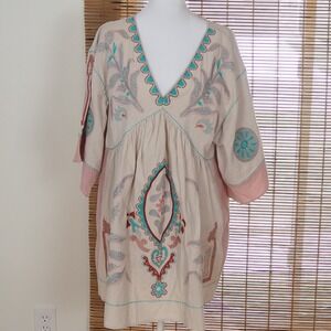 Blue Velvet Boho Embroidered Mini Dress Women's Sz S/M Blue Velvet Festival